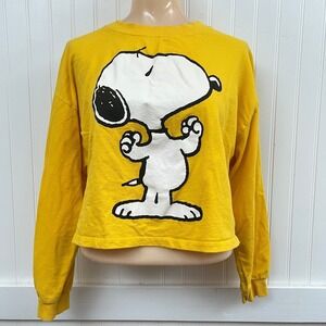 Pull & Bear Peanuts Sweatshirt Snoopy Y2K Yellow Cropped Crewneck Kidcore S